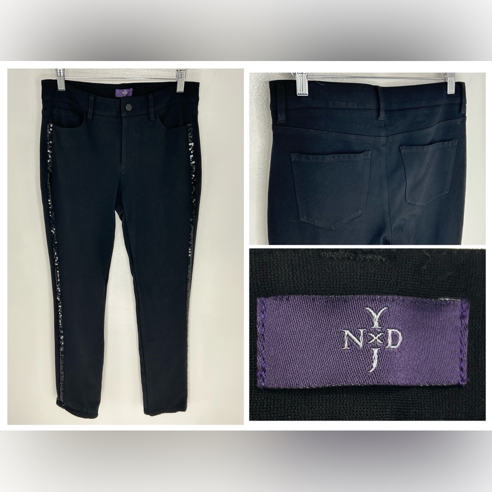 NYDJ Black Ponte Leggings‎ Side Sequin Panel Pants Size 6 Office Career 30x30
